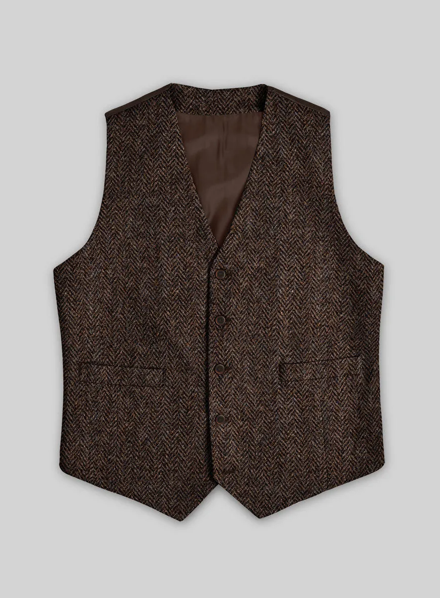 Harris Tweed Dark Brown Herringbone Waist Coat