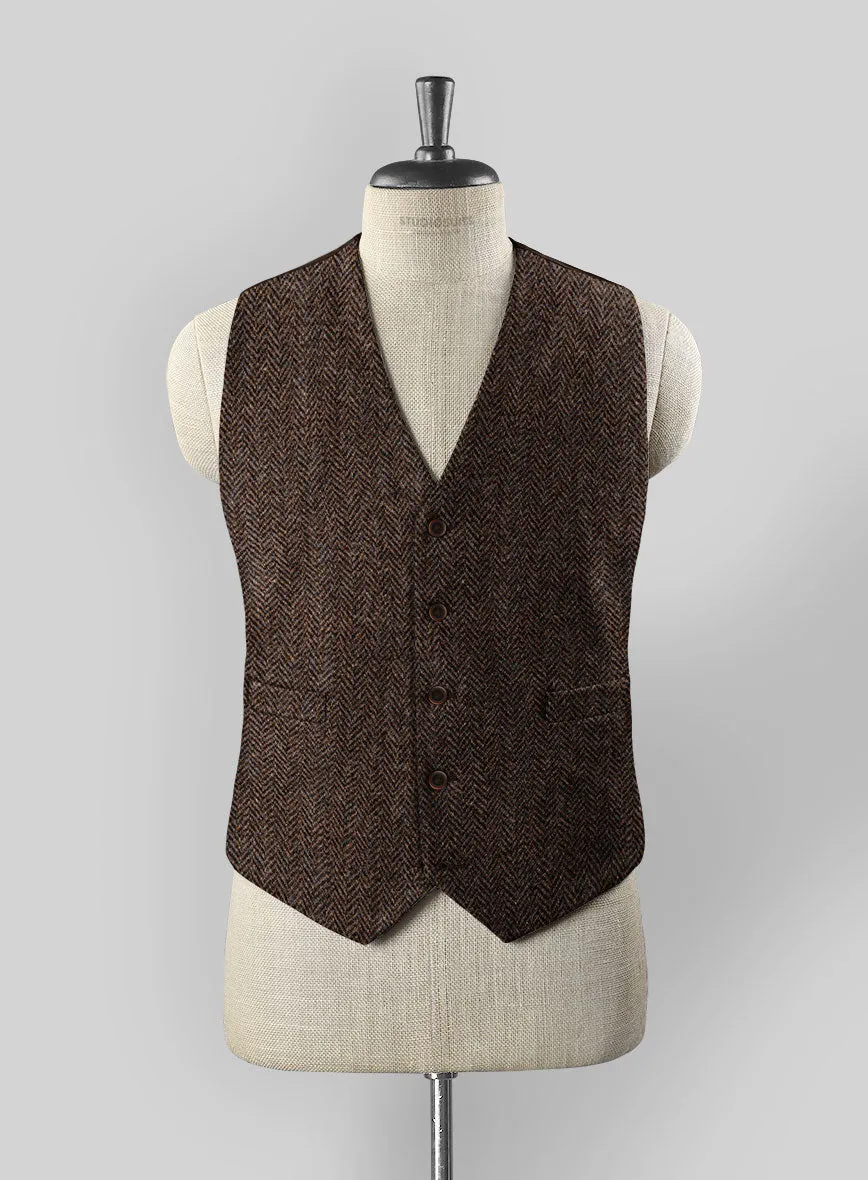 Harris Tweed Dark Brown Herringbone Waist Coat