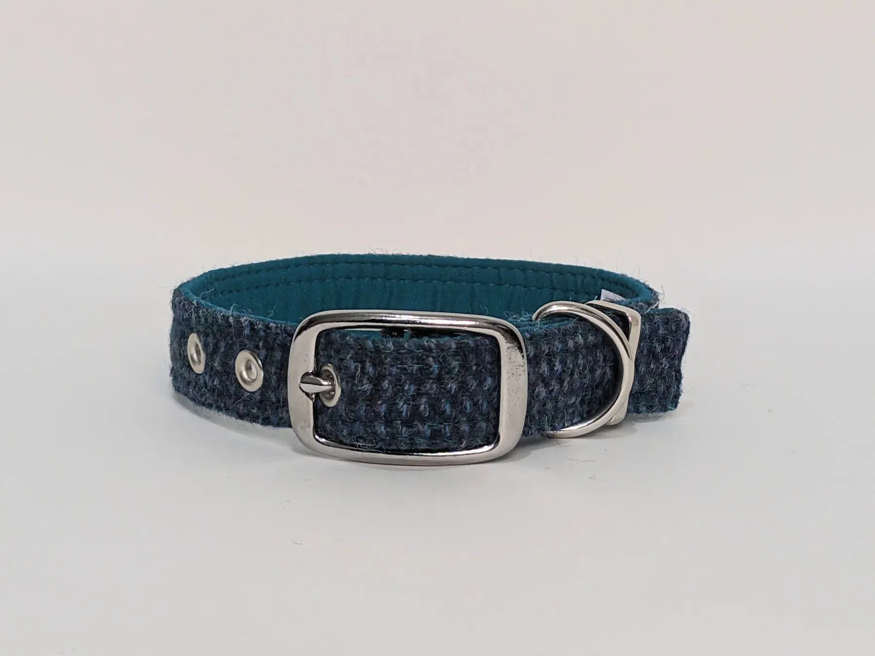 Harris Tweed Teal with a Touch of Blue Buckle Dog Collar