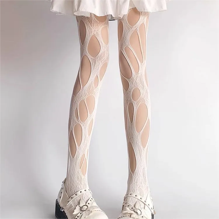 Hollow out irregular lace tights stockings