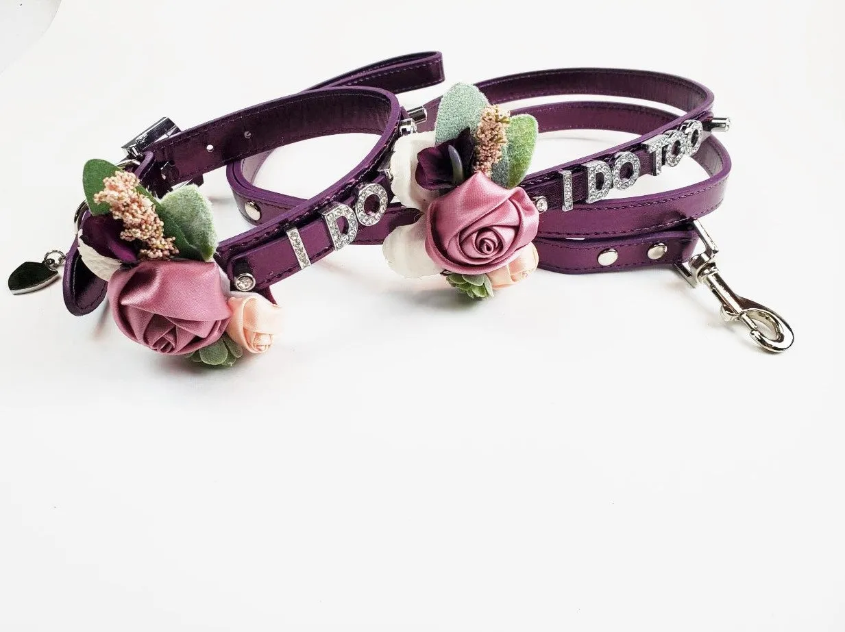 I DO TOO Floral collar and leash | Plum & Silver | 18 color choices