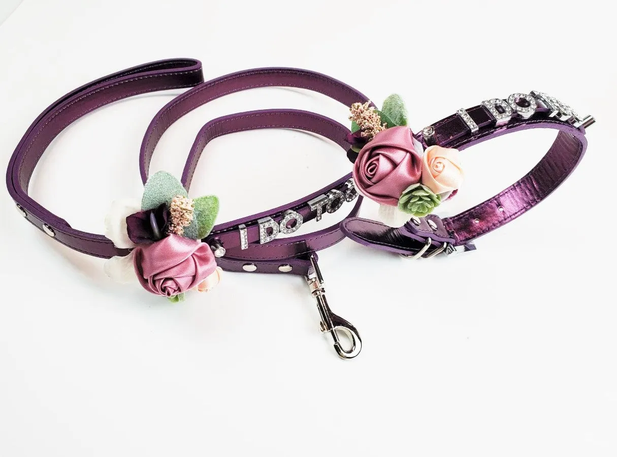 I DO TOO Floral collar and leash | Plum & Silver | 18 color choices