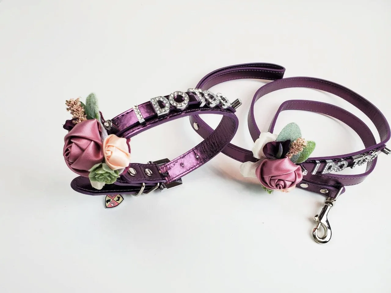 I DO TOO Floral collar and leash | Plum & Silver | 18 color choices