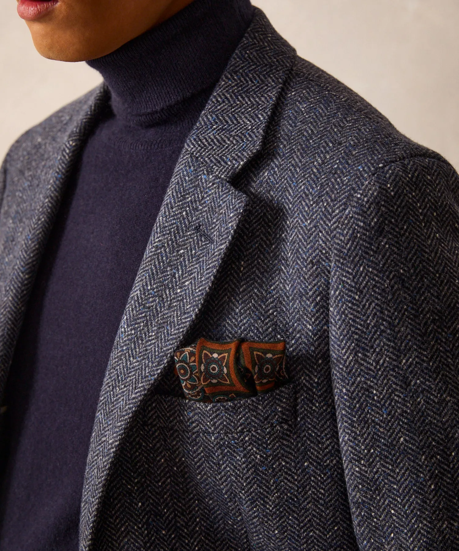 Italian Donegal Sutton Jacket in Steel Blue Herringbone