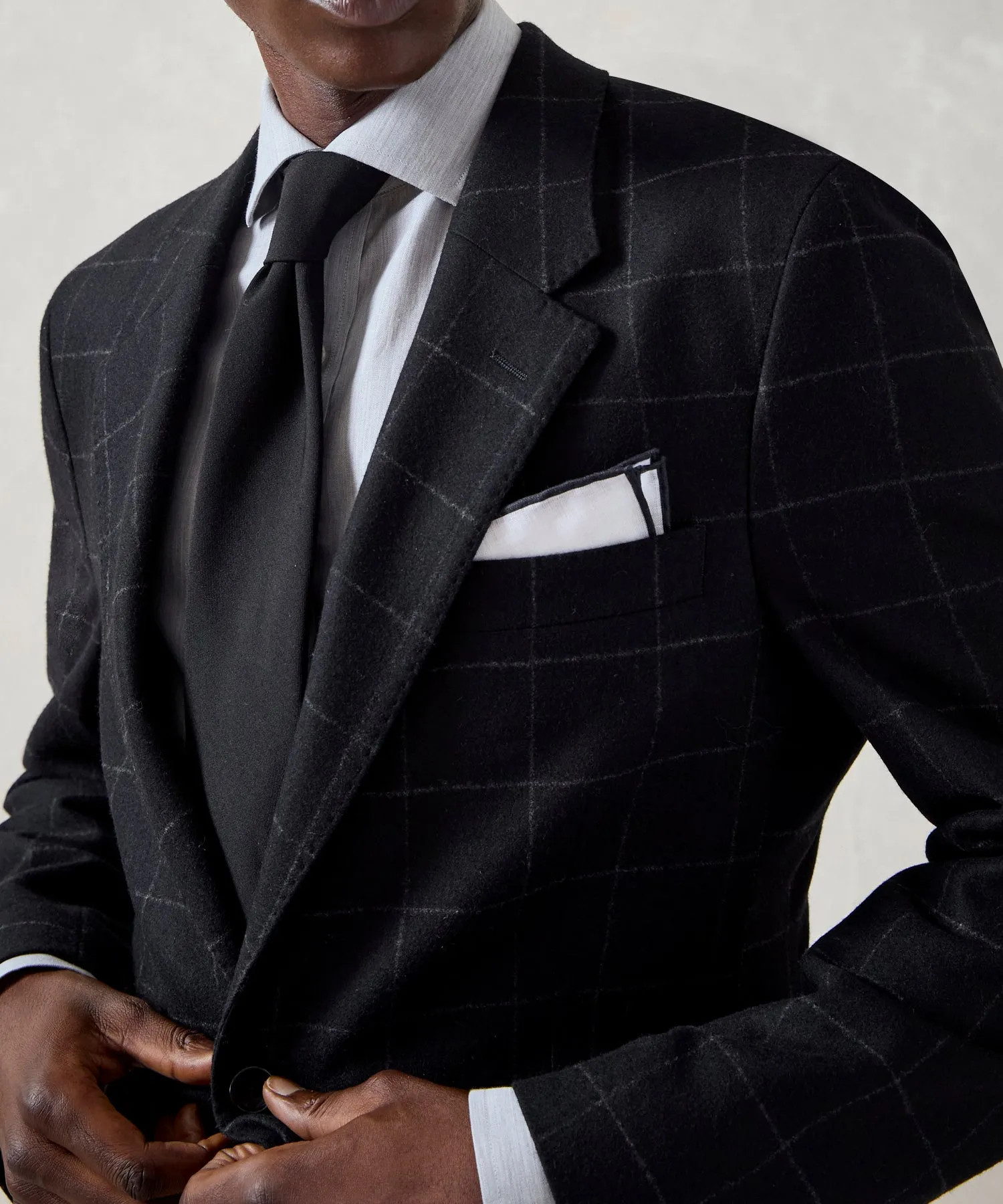 Italian Flannel Sutton Jacket in Black Windowpane