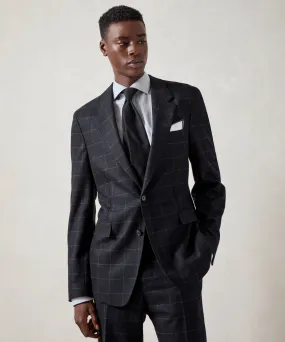 Italian Flannel Sutton Jacket in Black Windowpane