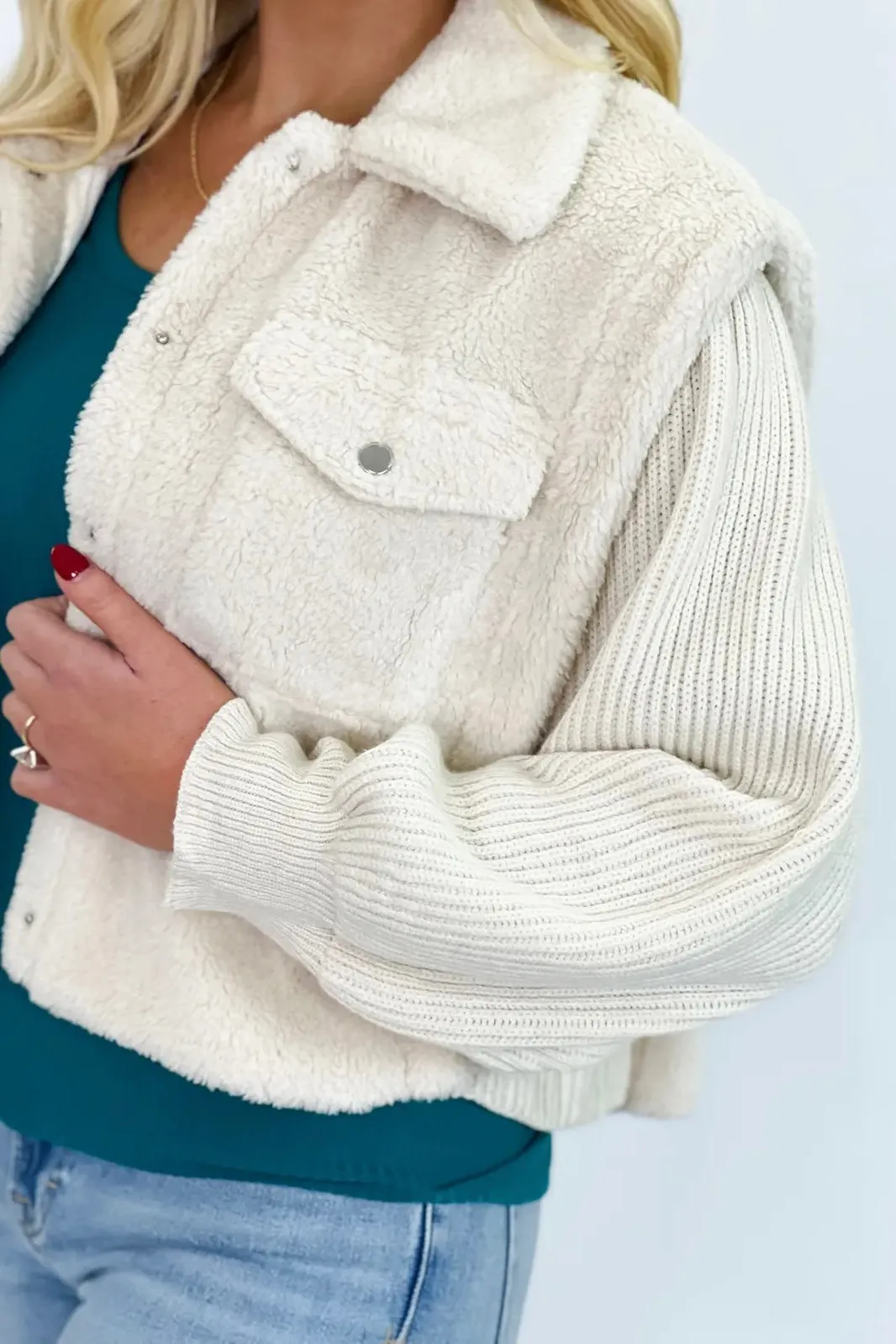 Ivory Sherpa Sweater Mix Jacket