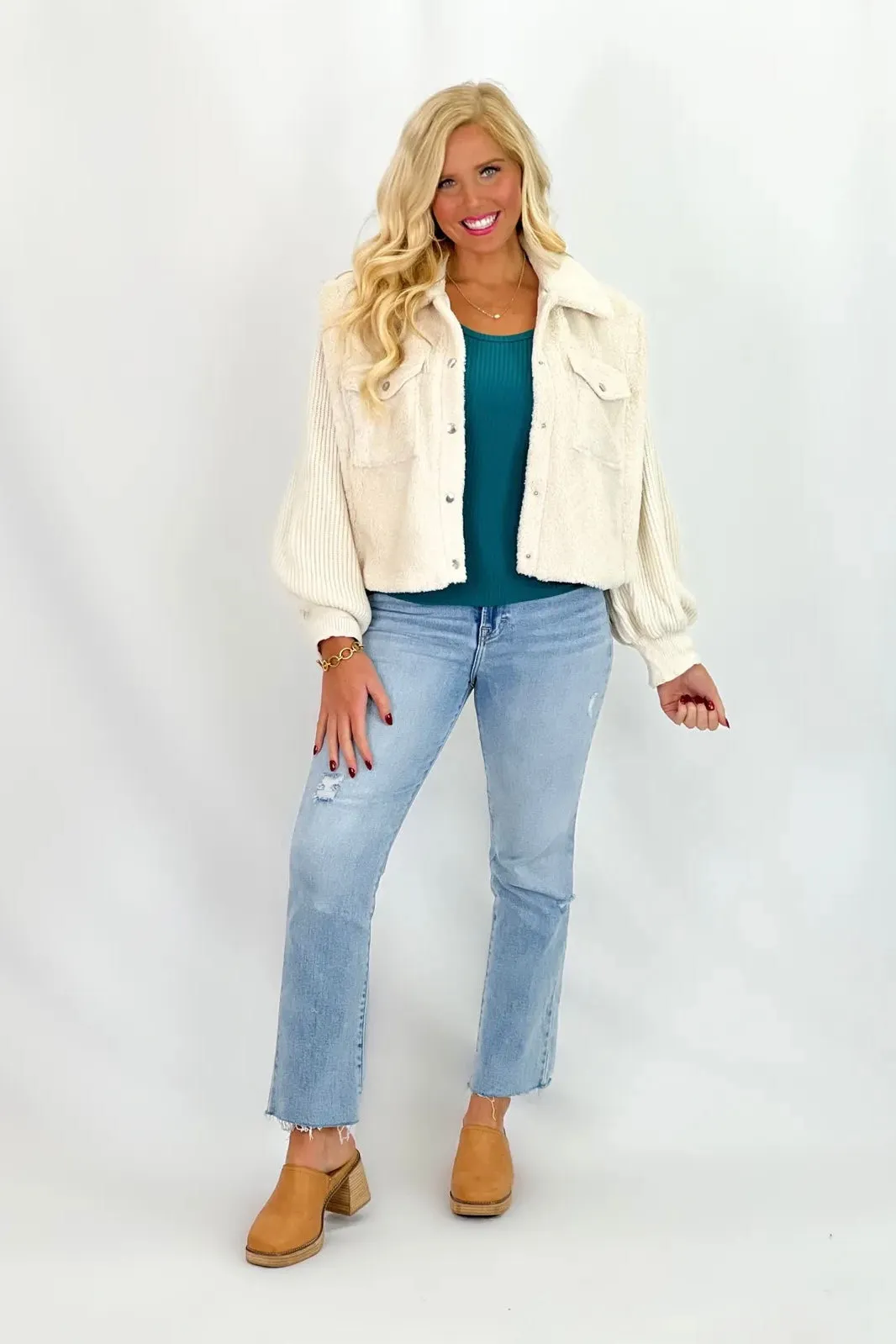 Ivory Sherpa Sweater Mix Jacket