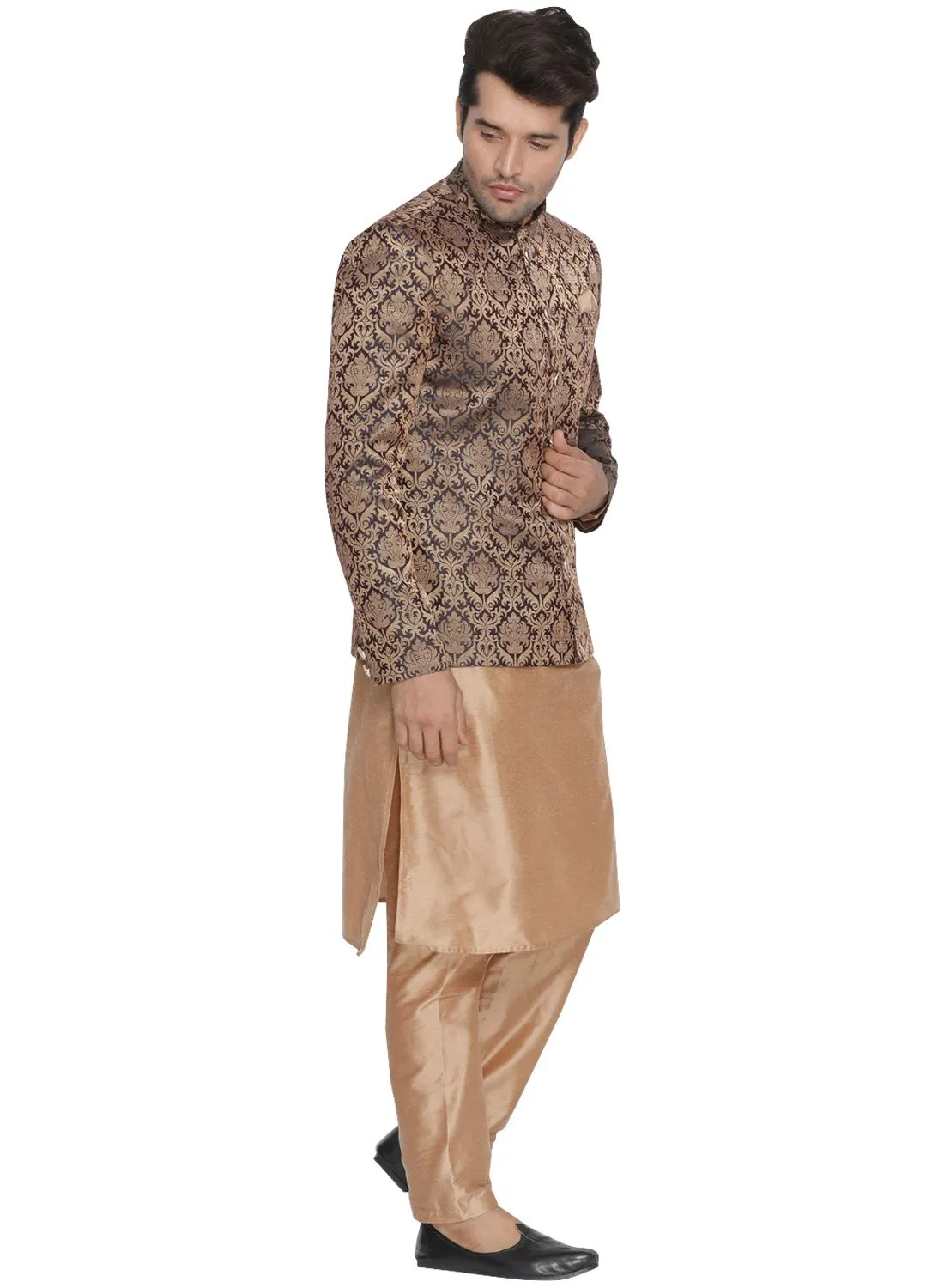 Jashvi Men's Brown Silk Blend Prince Coat