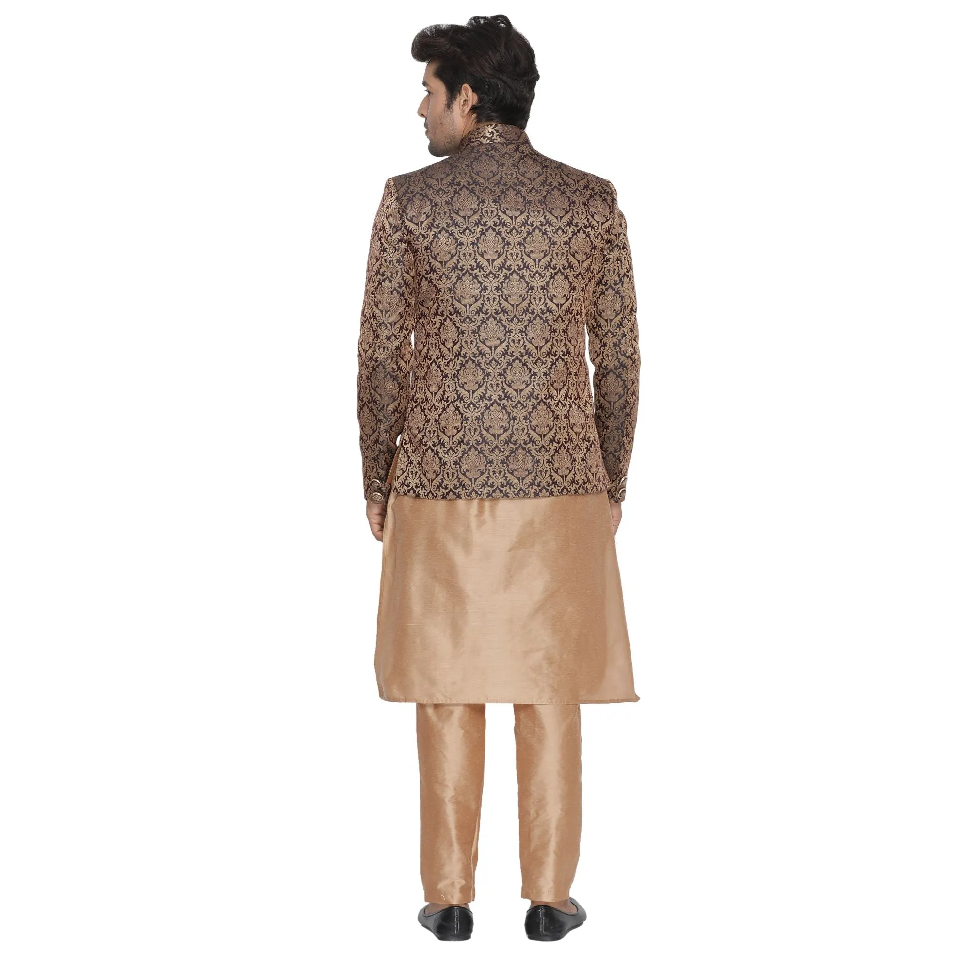 Jashvi Men's Brown Silk Blend Prince Coat