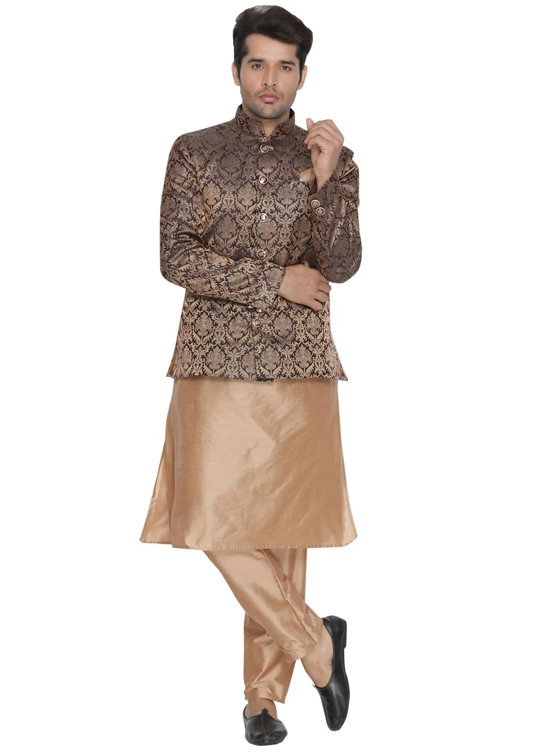 Jashvi Men's Brown Silk Blend Prince Coat