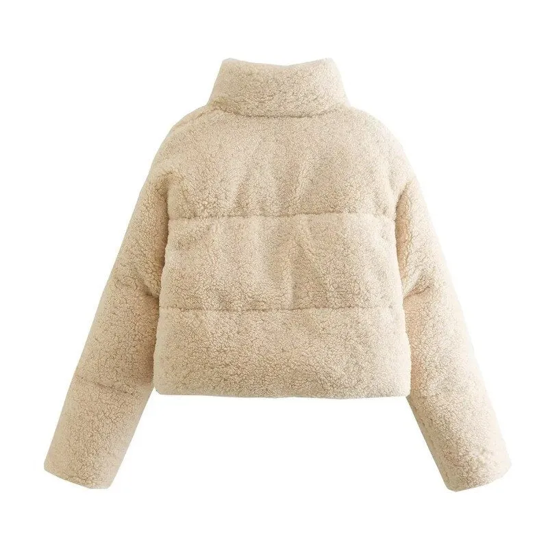 Joskaa Winter Thick Warm Imitation Lamb Wool Jacket Parkas Women Europe and American Fashion Trend Loose Stand-up Collar Short Top Coat