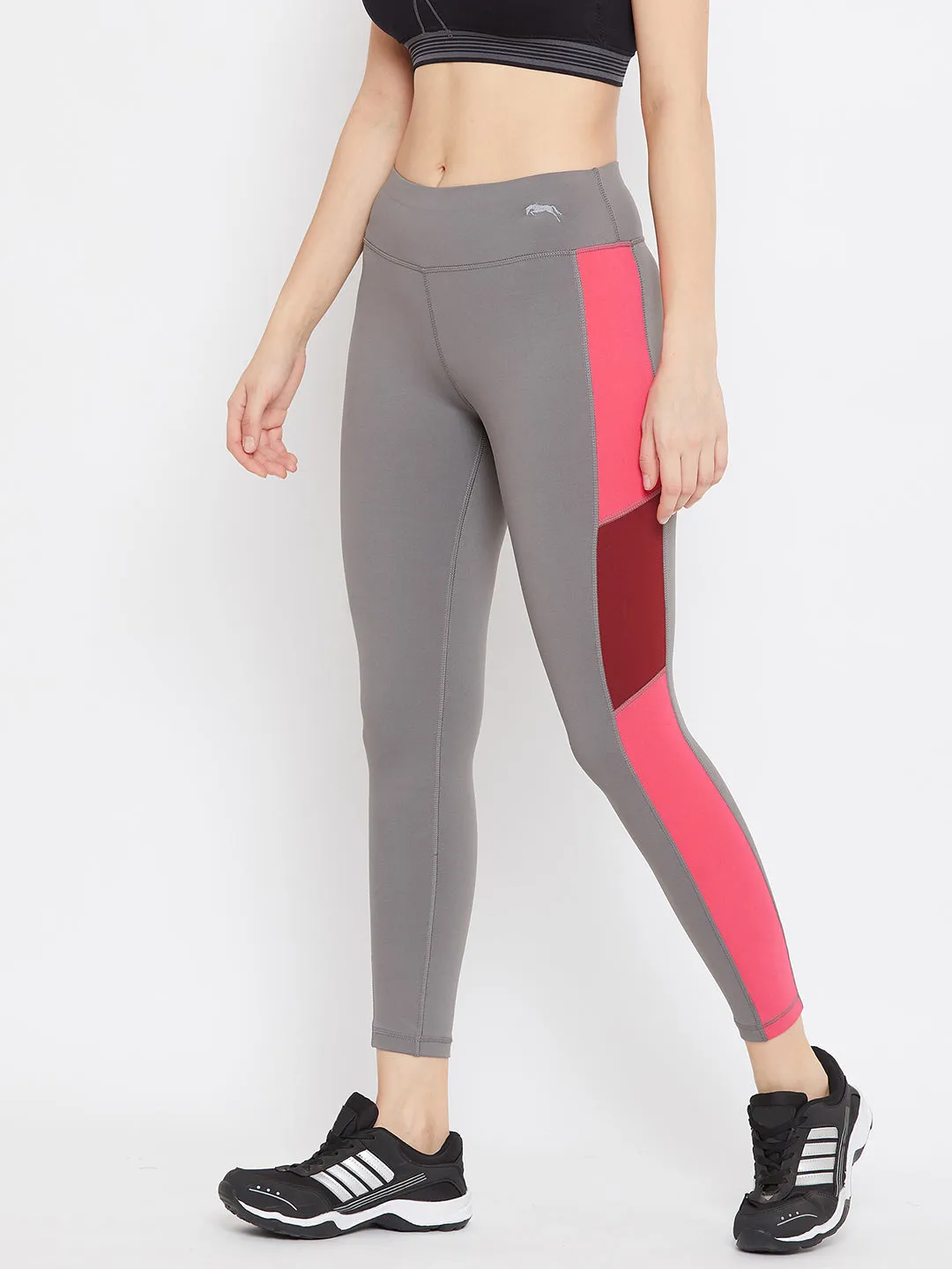 JUMP USA Women Grey & Pink Solid Active Wear Tights