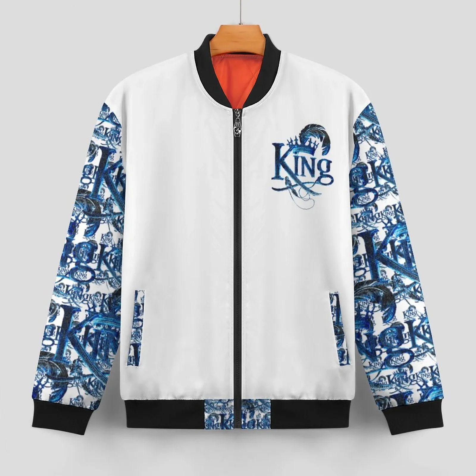 KING 02-01 White Men's Designer Bomber Jacket