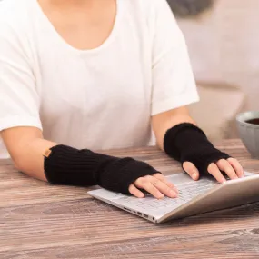 Knit Alpaca and Wool Blend Fingerless Mitts in Coal Black - Dark Epoch | NOVICA