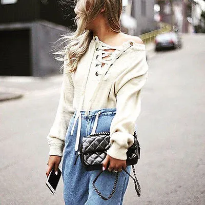 Lace up couture oversize sweater top