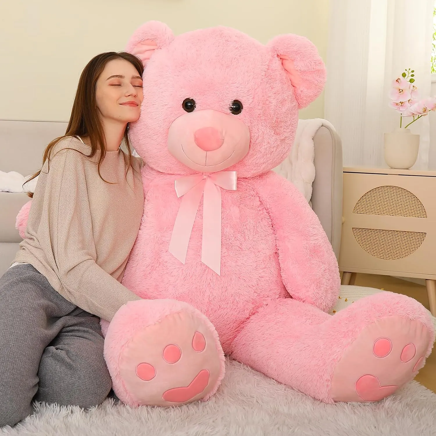 Large Teddy Bear Stuffed Toy, Light Brown/Pink, 5 FT