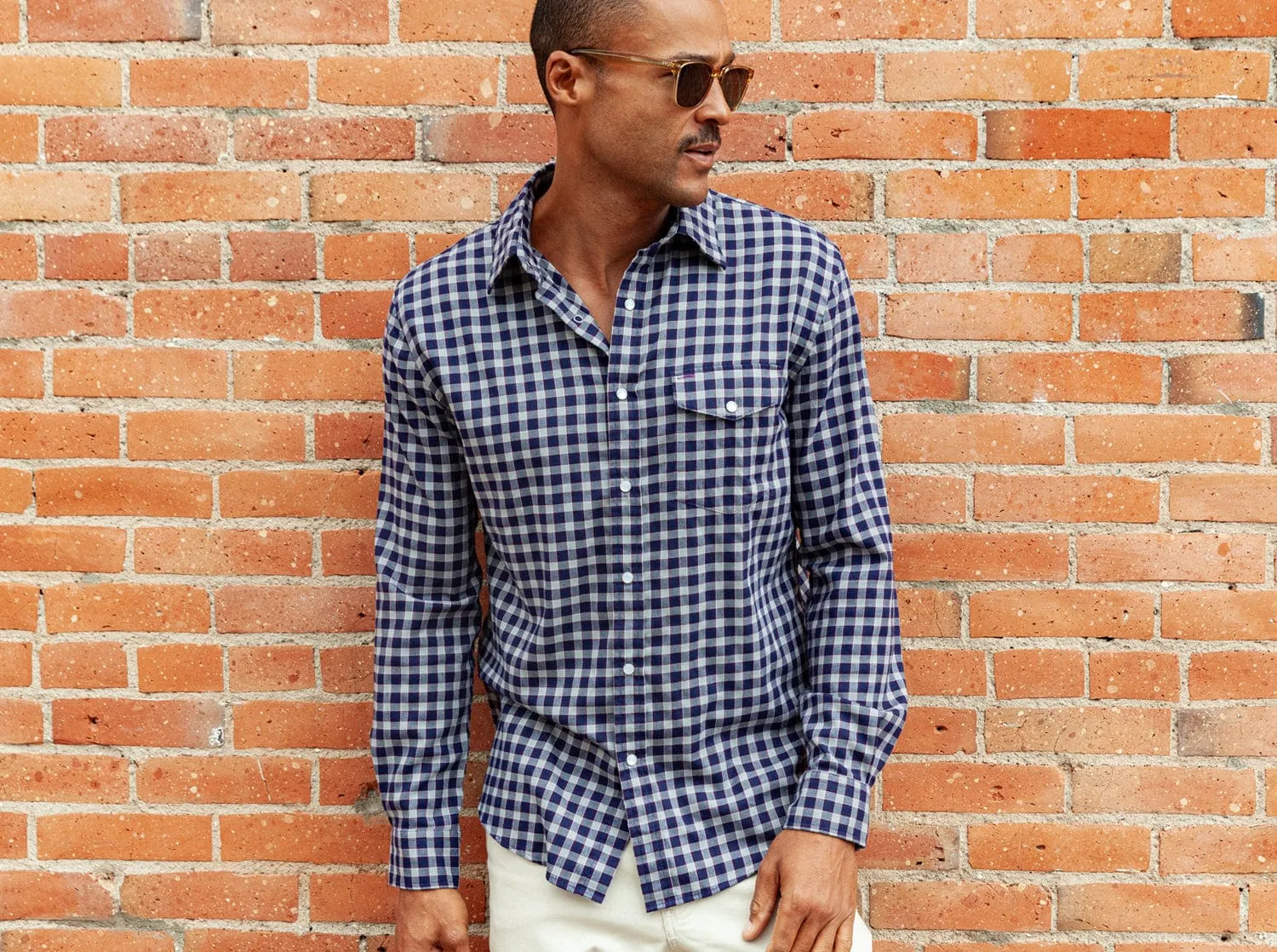 Lightweight Flannel Pearl Snap - Navy Check