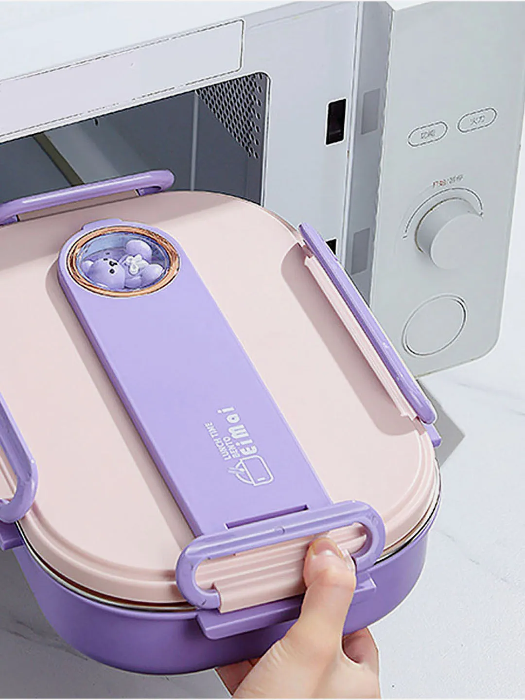 Little Surprise Box Purple Teddy Big Size Size Stainless Steel Lunch Box /Tiffin with Insulated Matching Lunch Bag.