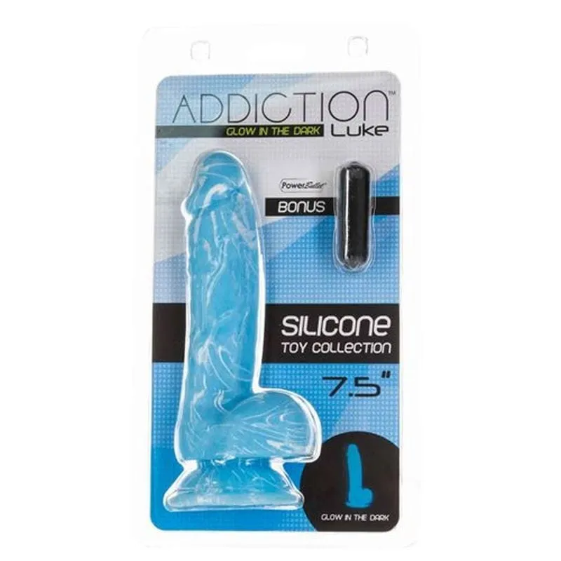 Luke 7.5in Glow in the Dark Dildo with Balls Blue