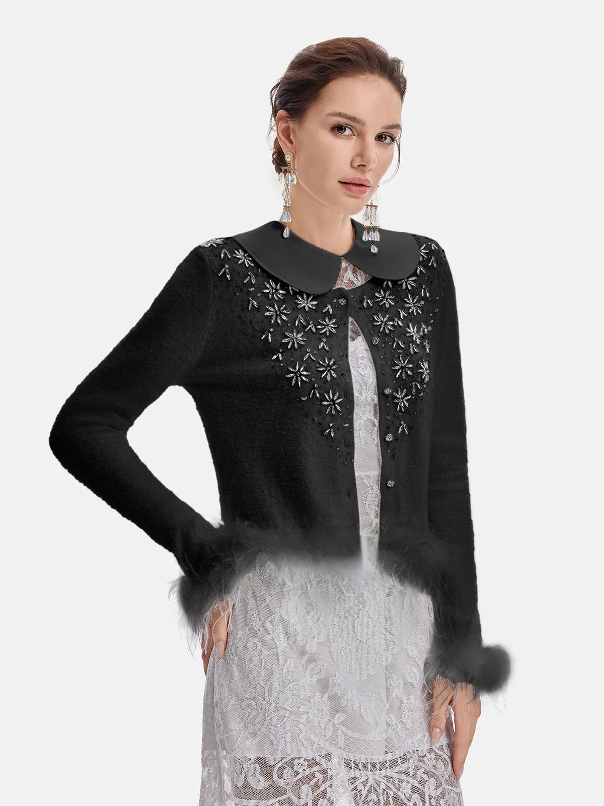 Luxurious Beaded Short Kintted Jacket