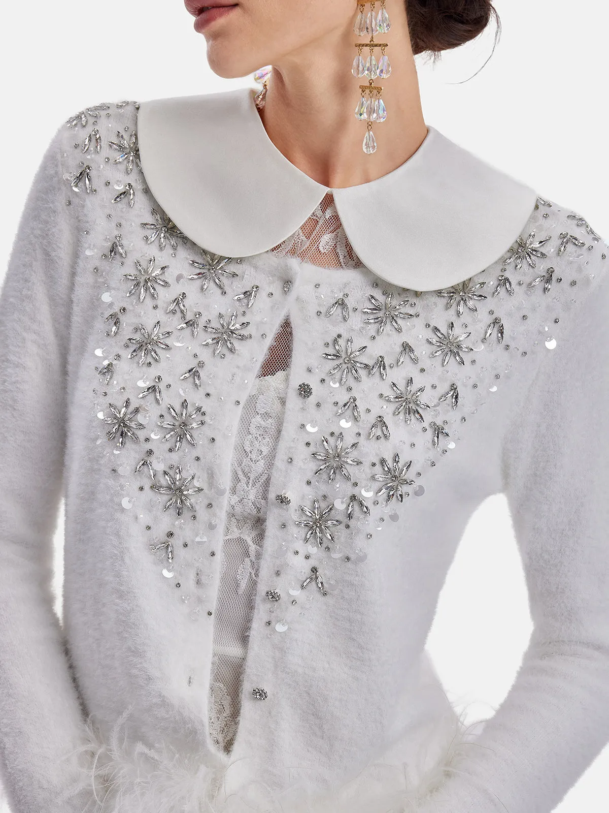 Luxurious Beaded Short Kintted Jacket