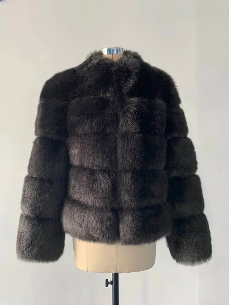 Luxury Faux Fox Fur Coat