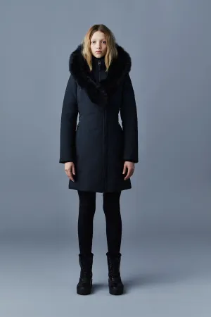 MACKAGE TRISH-BX - Powder Touch Down Coat With Blue Fox Fur Signature Mackage Collar