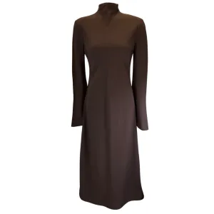 Masion Rabih Kayrouz Brown Long Sleeved Mock Neck Stretch Knit Midi Dress