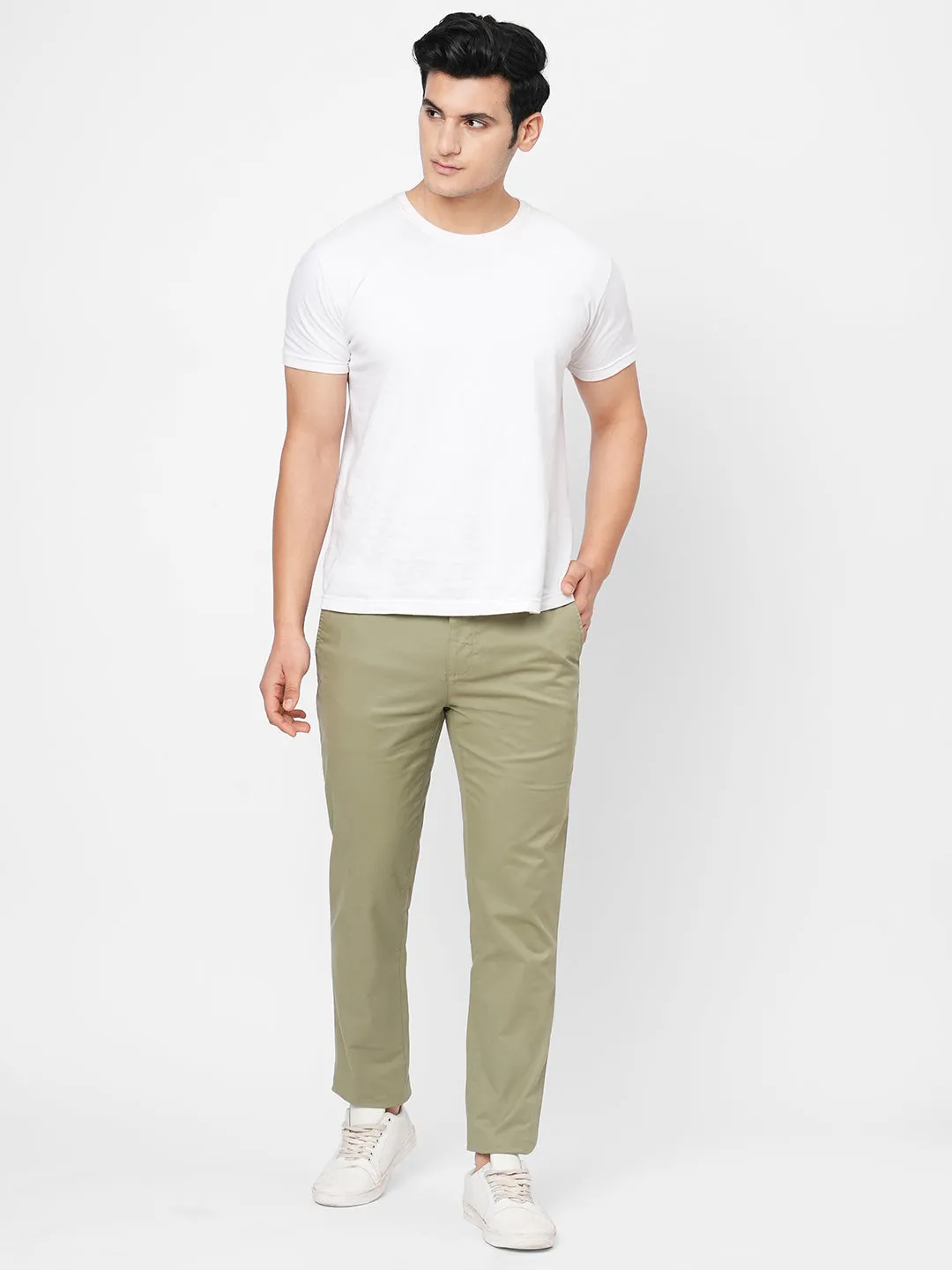 Men's Green Cotton Lycra Slim Fit Pant