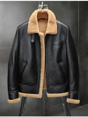 Mens Thick Winter Motorcycle Shearling Fur Leather Jacket Coat