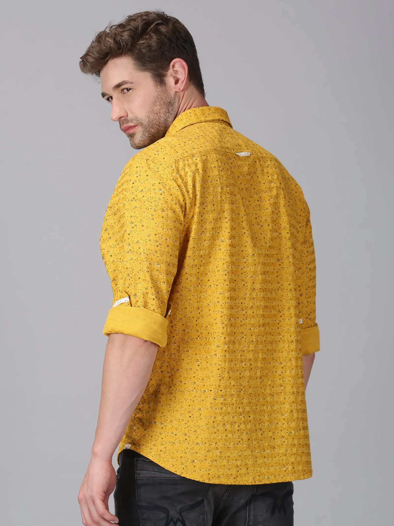 MEN'S YELLOW PRINT SLIM FIT SHIRT