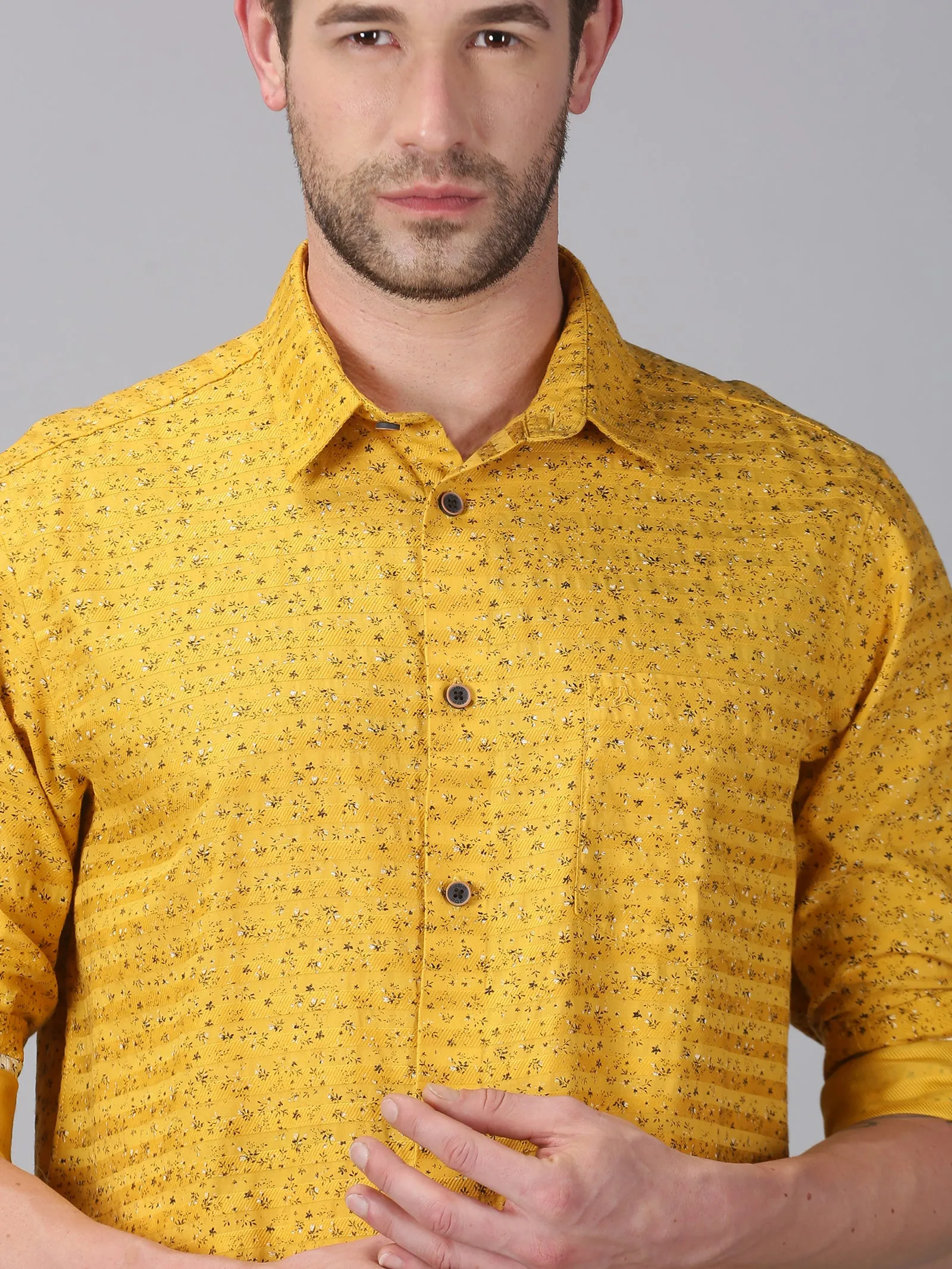 MEN'S YELLOW PRINT SLIM FIT SHIRT