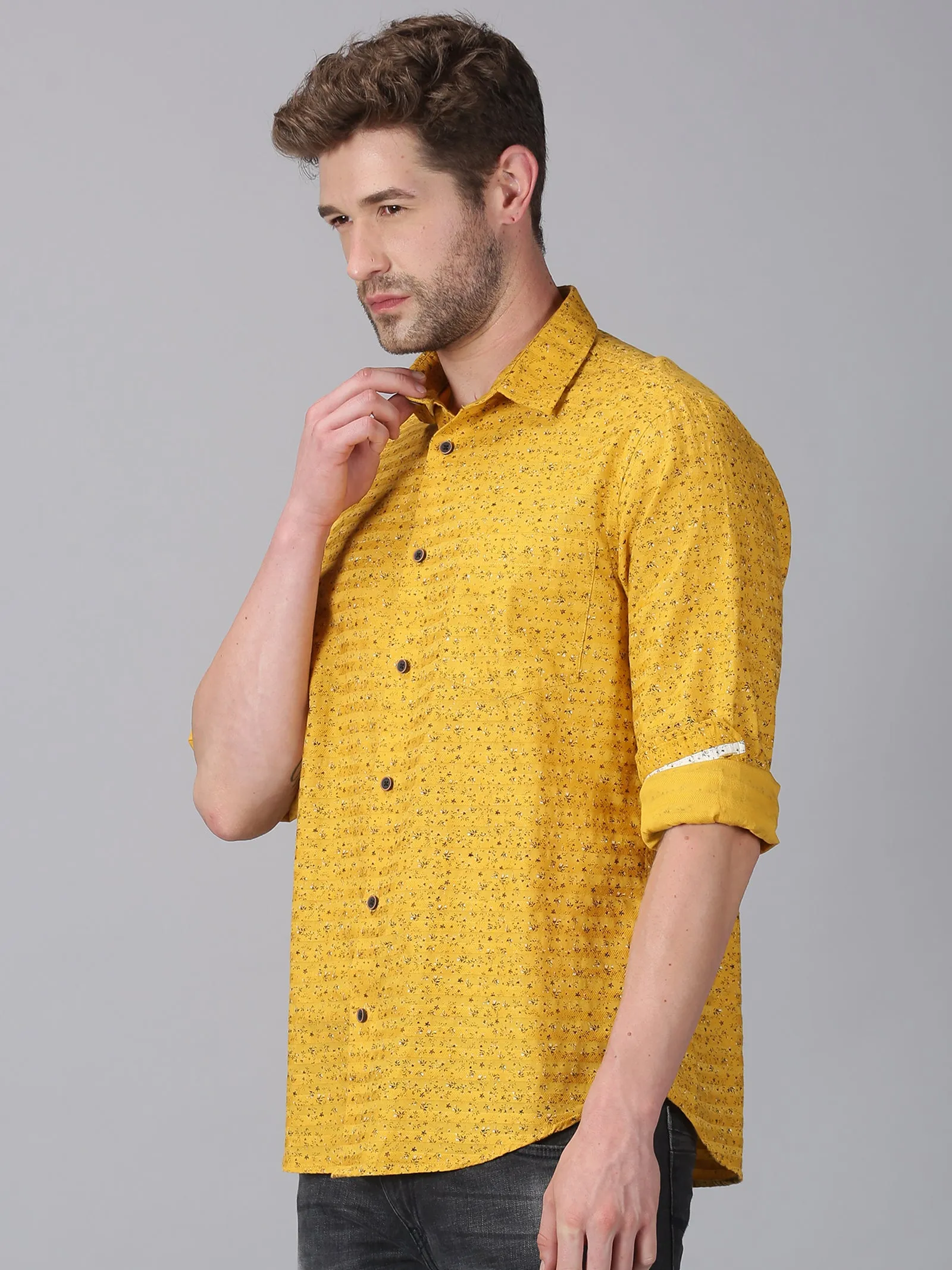 MEN'S YELLOW PRINT SLIM FIT SHIRT