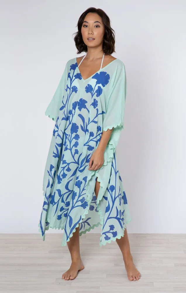 Midi Poncho Caftan Majorelle Print Aqua/blue