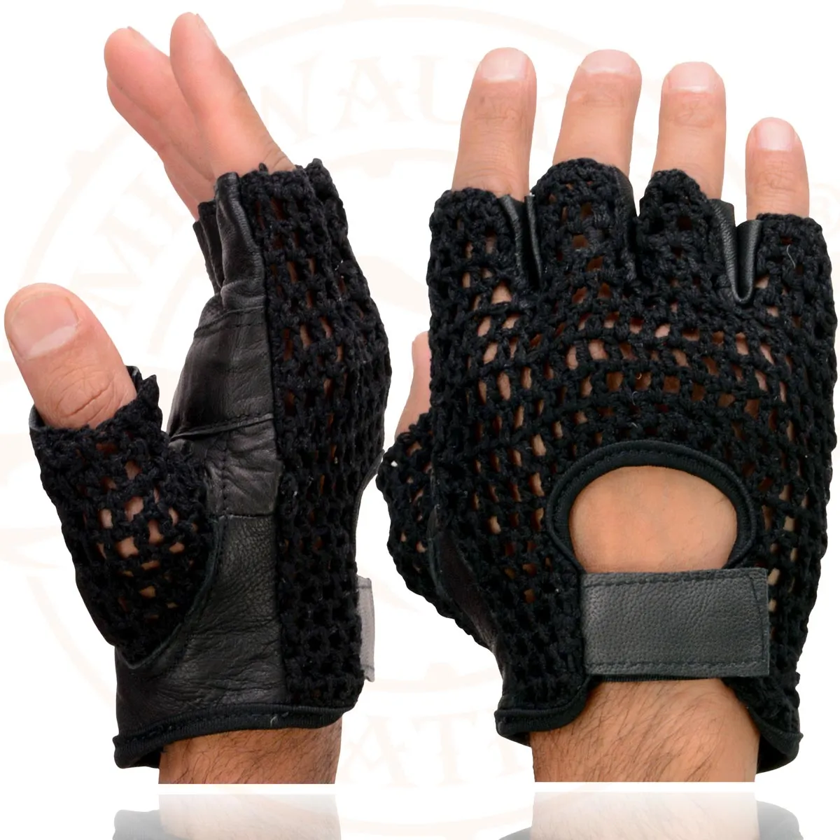 Milwaukee Leather SH219 Men's Black Leather Gel Padded Palm Fingerless Motorcycle Hand Gloves W/ Breathable ‘Mesh Material’