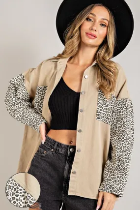 Mineral Washed Leopard Print Jacket