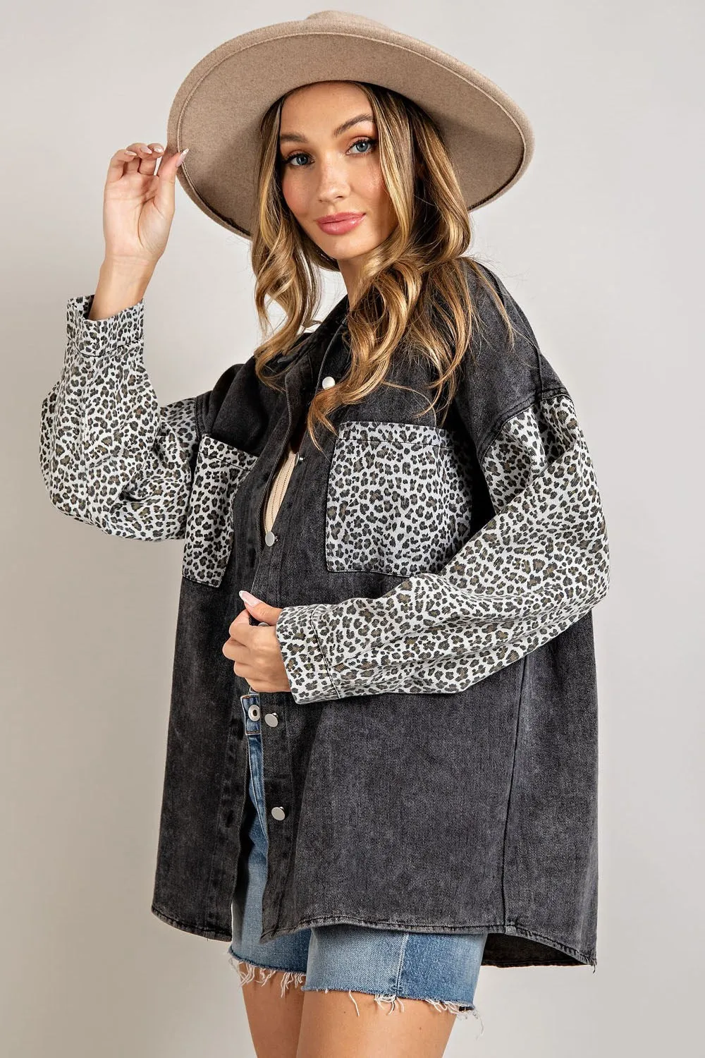 Mineral Washed Leopard Print Jacket