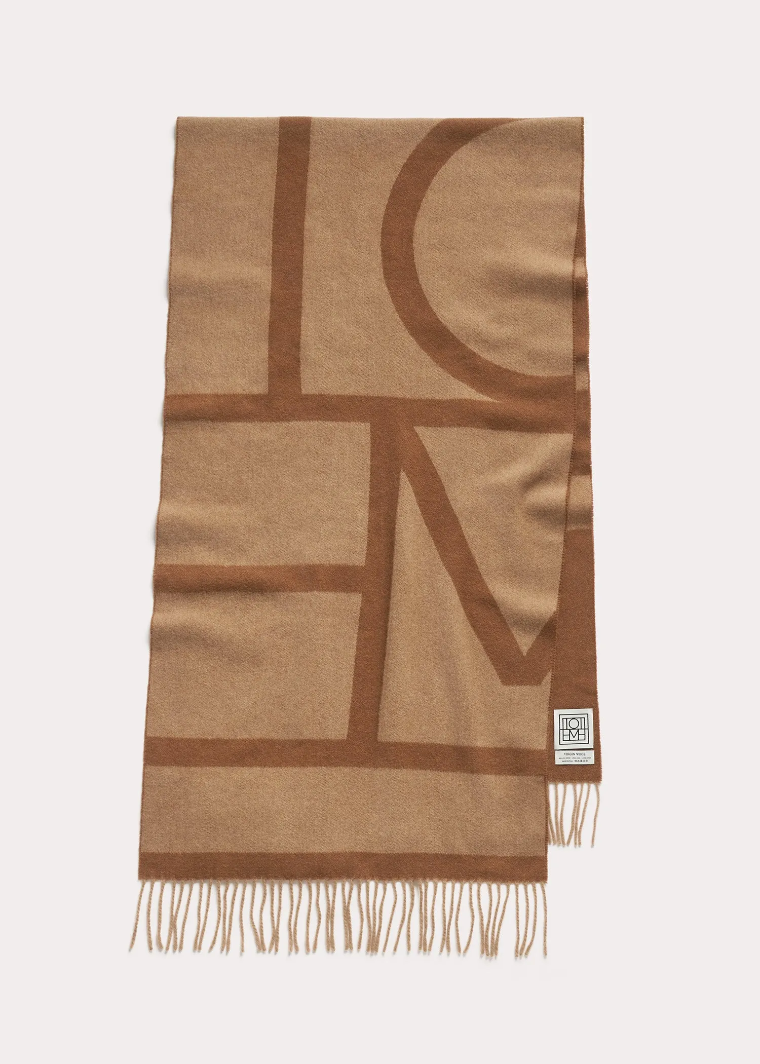 Monogram jacquard wool scarf camel