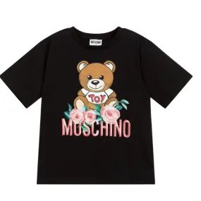 Moschino Girls Floral Teddy Bear Logo Black T-Shirt