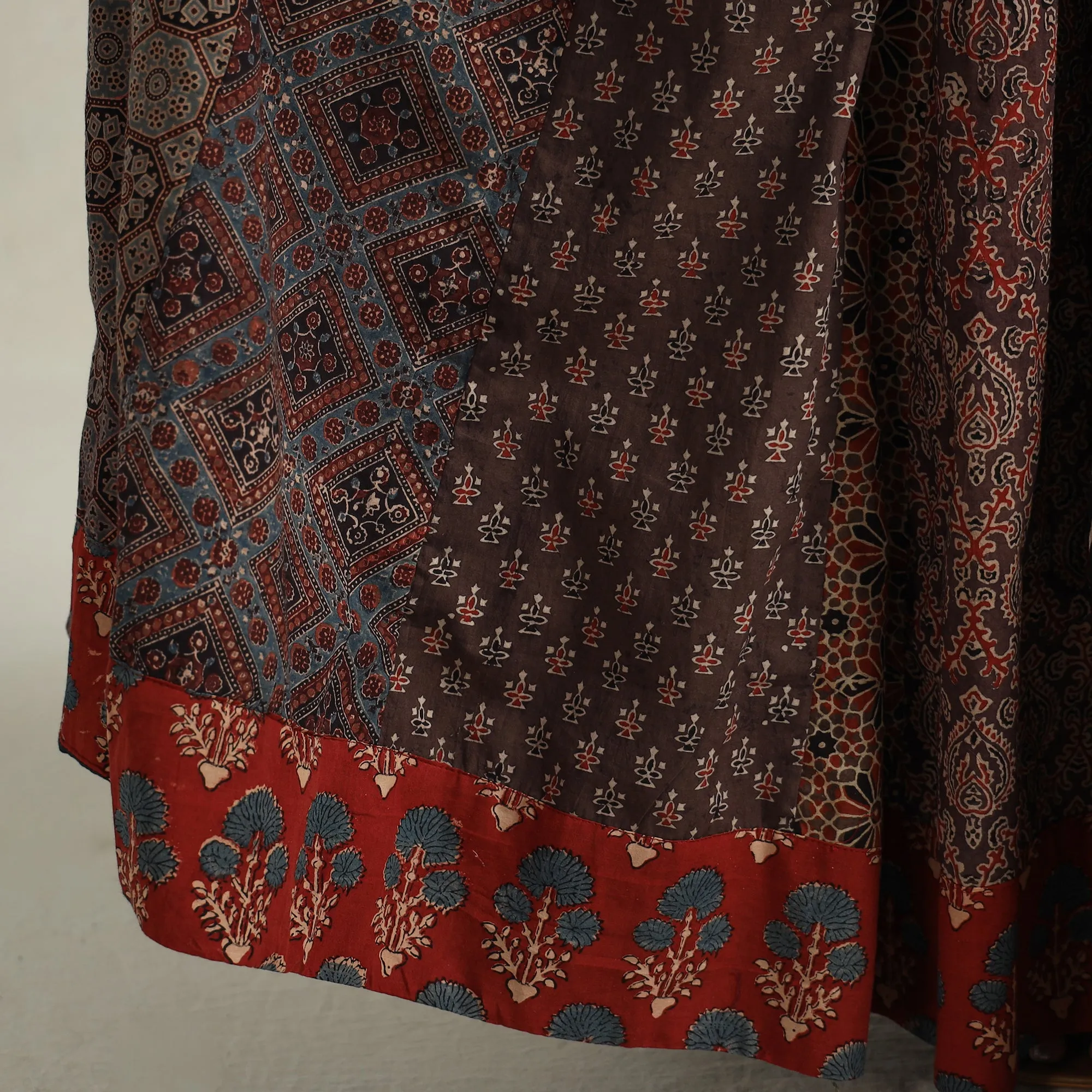 Multicolor - Ajrakh Block Printed 24 Kali Patchwork Cotton Long Skirt 57