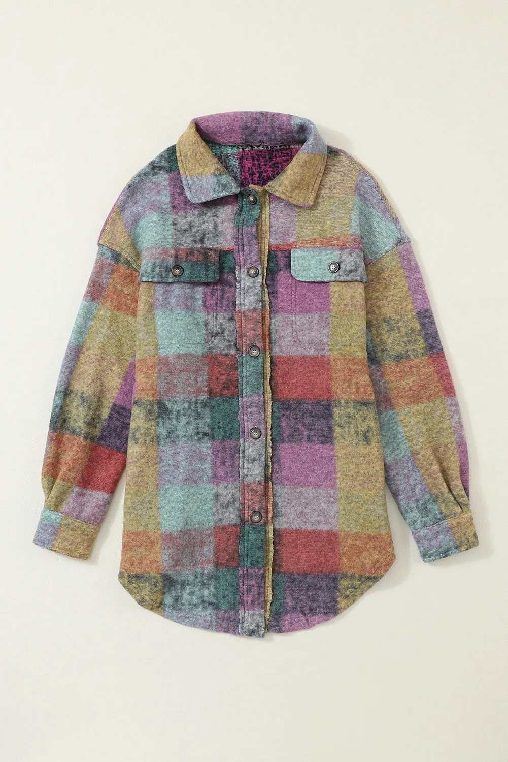 Multicolor Brushed Plaid Pocketed Oversize Shacket