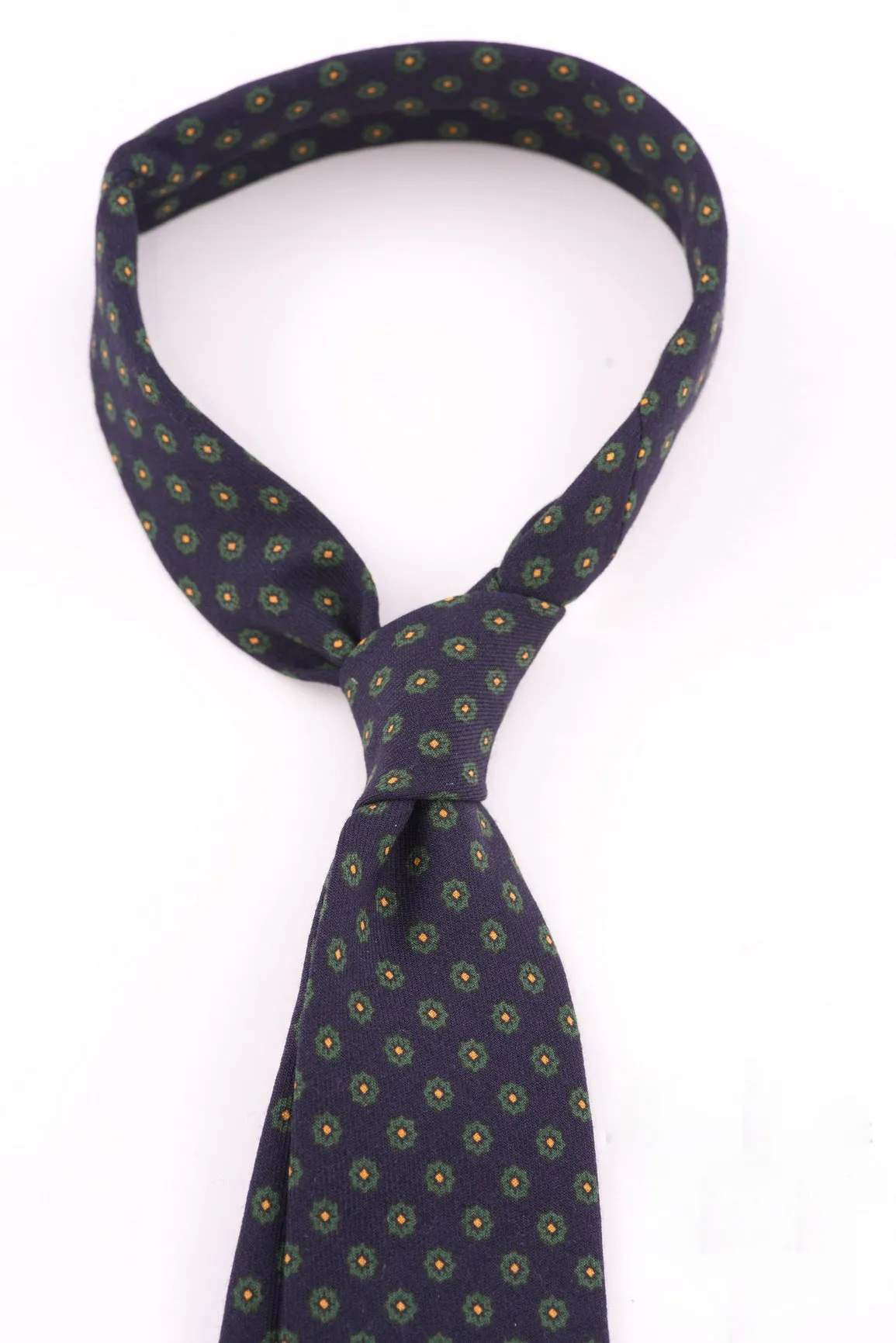 Navy Blue Geometric Wool Challis Tie