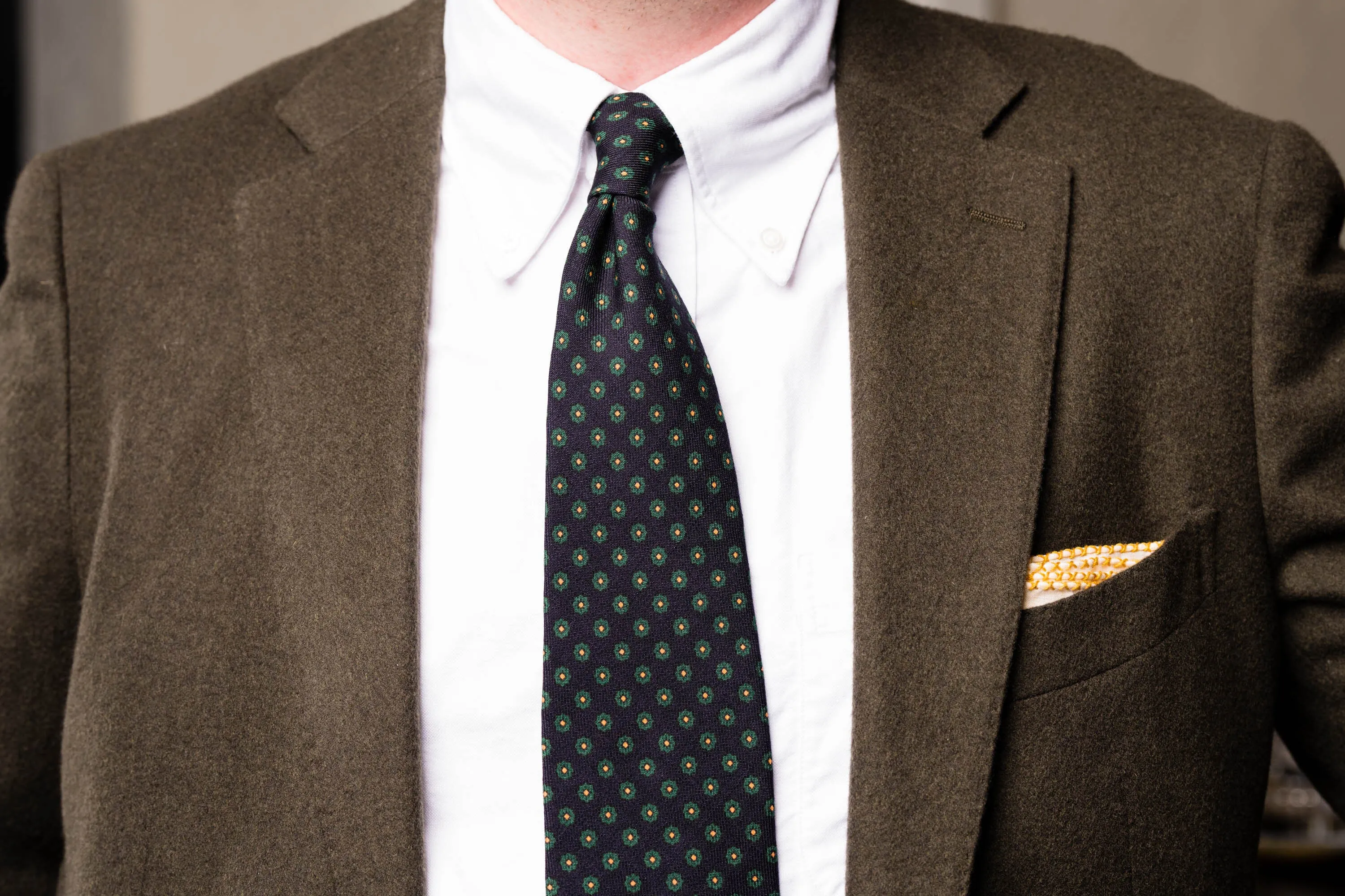 Navy Blue Geometric Wool Challis Tie