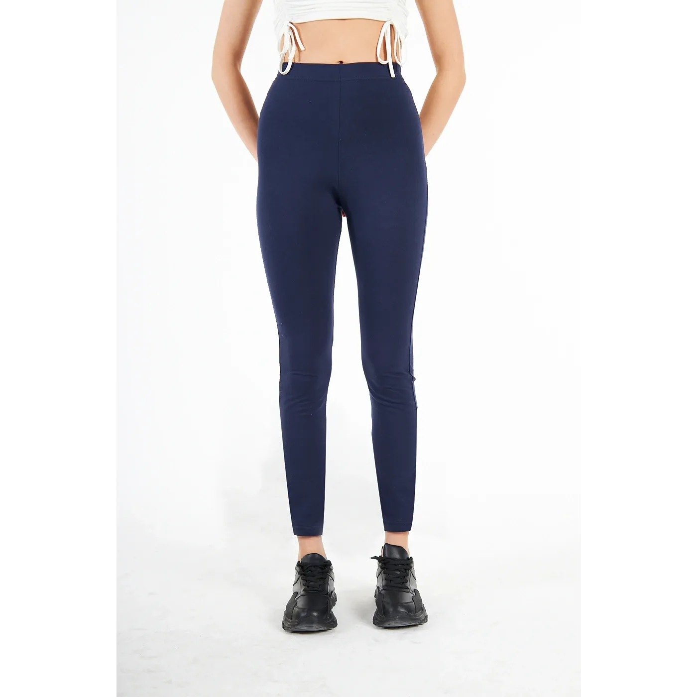 Navy Cotton Jersey Leggings