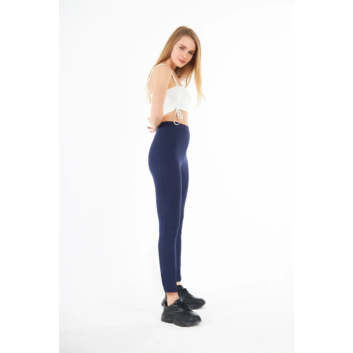 Navy Cotton Jersey Leggings