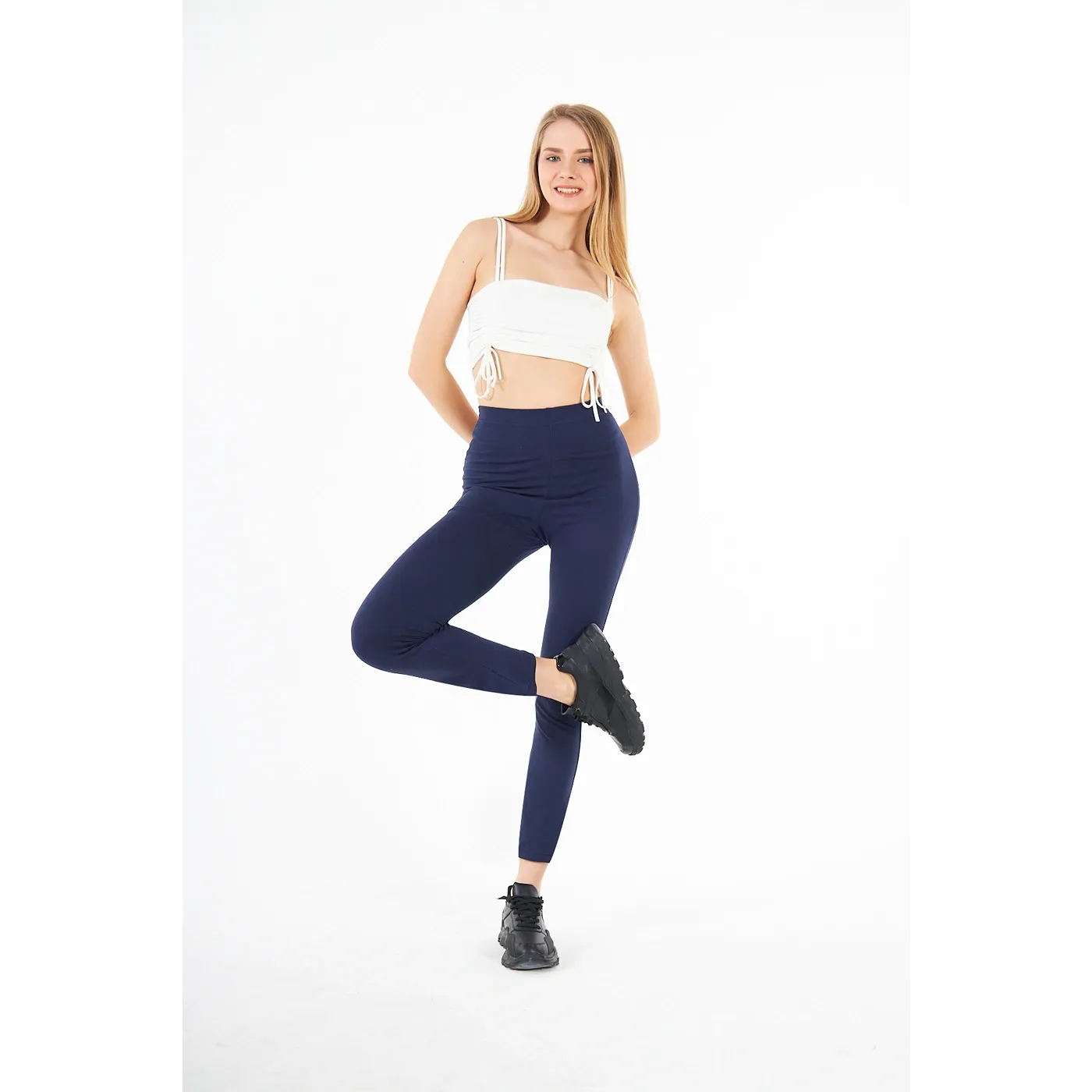 Navy Cotton Jersey Leggings