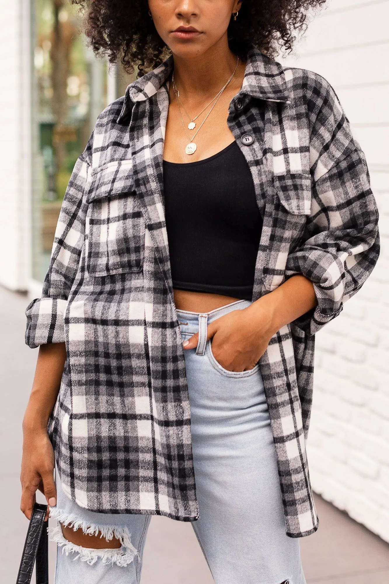 On Time Black and White Plaid Shacket