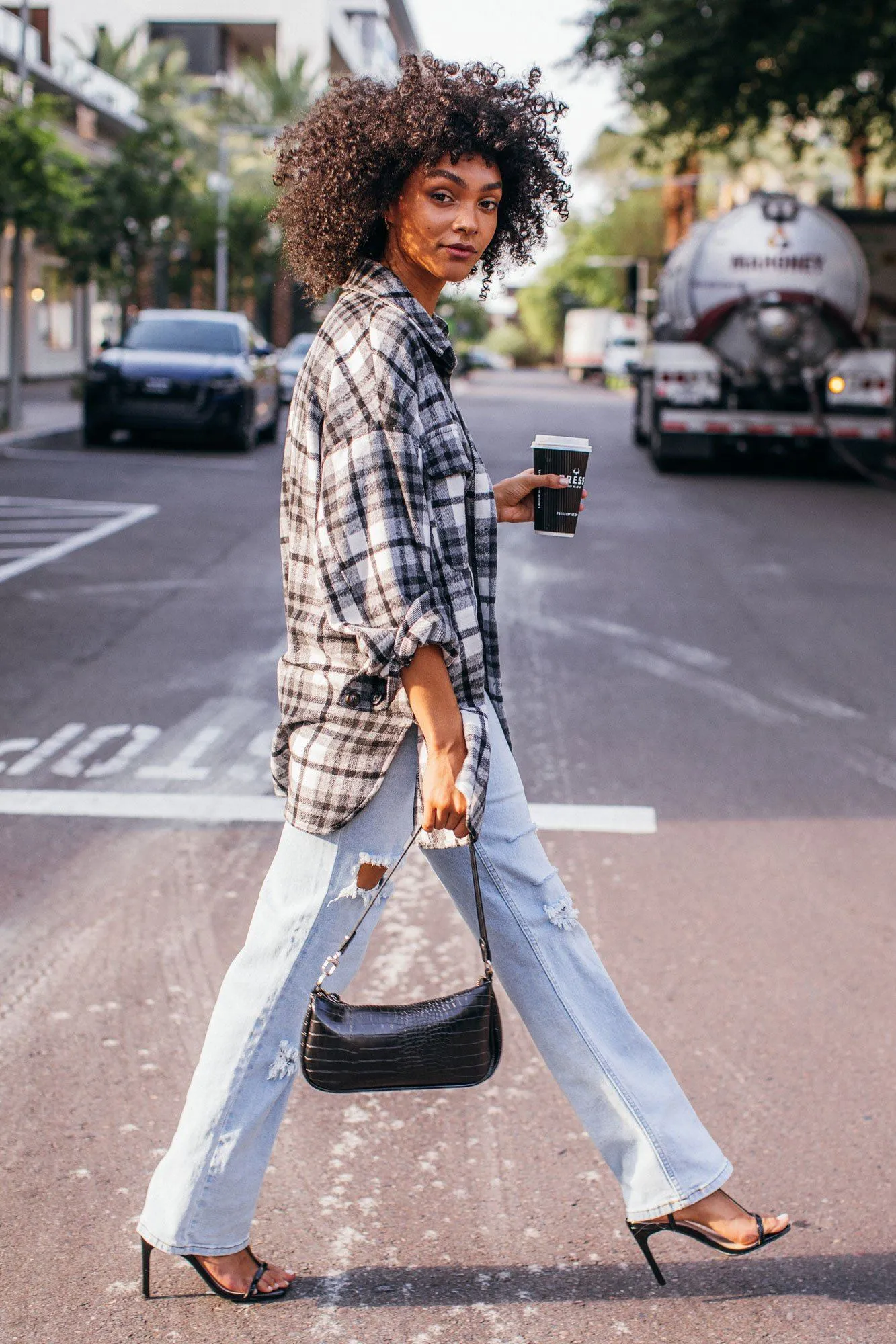 On Time Black and White Plaid Shacket