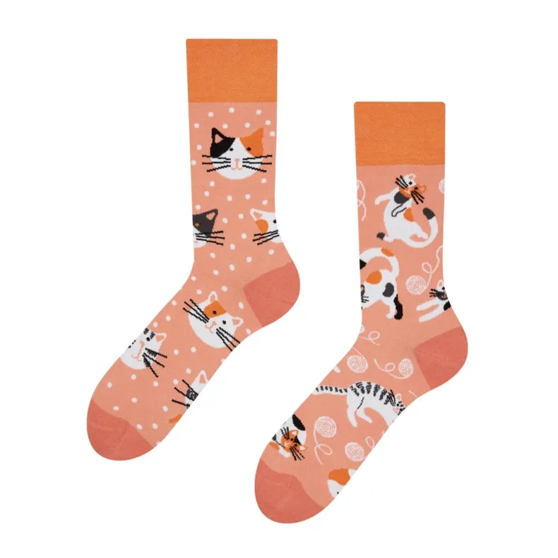 Orange Playful Cats Regular Odd Socks